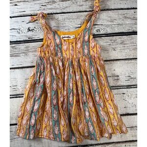 Fabindia Girl's Dress 2-3‎ years Yellow Feather Print Sundress Sleeveless Boho